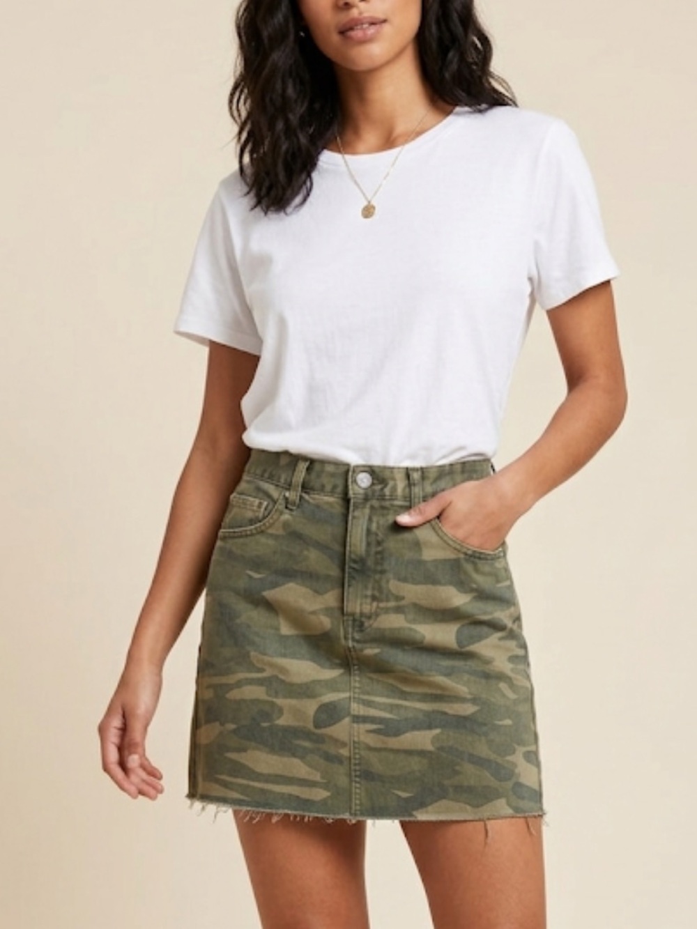 Lucky Brand Old Favourite Camo Raw Hem Mini Skirt